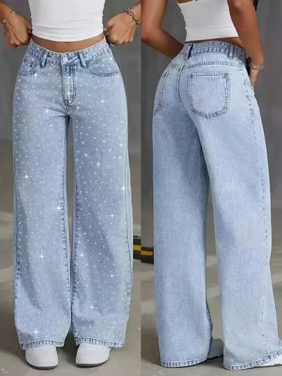 Jeans Wide Leg Strass