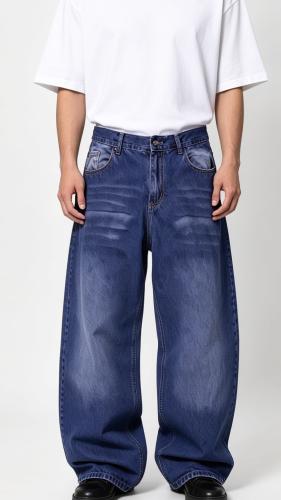 Pantalon Baggy Azul con Localizado y Bigote