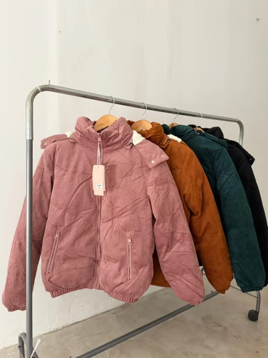 0232 Campera Puffer Corderoy con Piel