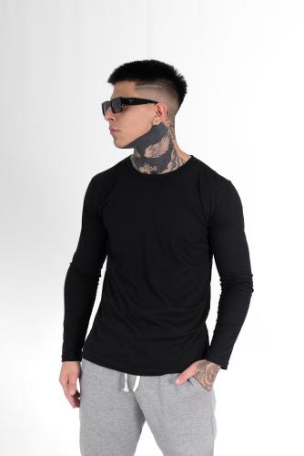 Remeras Manga Larga Algodón Peinado Negro