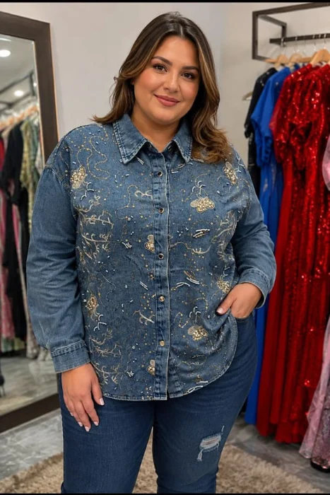 Camisas Jeans  con Canutillos Kb4107