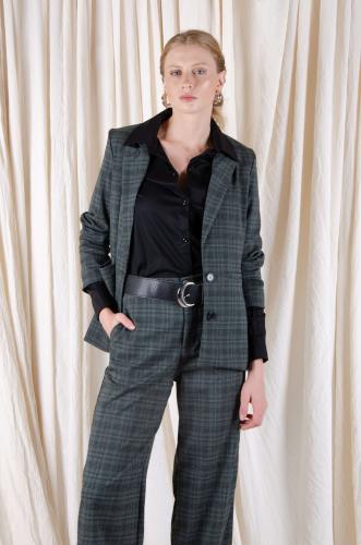 Blazer Sastrero Cuadrillé Clásico Forrado con Hombreras, Bolsillos y Tajo