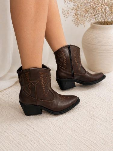 Botas Texanas Cortas Mujer Ecocuero Bordado Invierno Cómodas - Miniatura 4