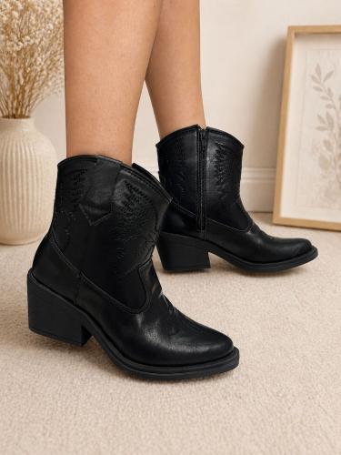 Botas Texanas Cortas Mujer Ecocuero Bordado Invierno Cómodas - Miniatura 5