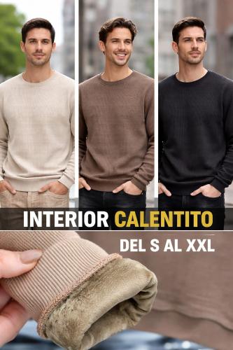 Buzo Cuello Redondo  Tramado con Piel