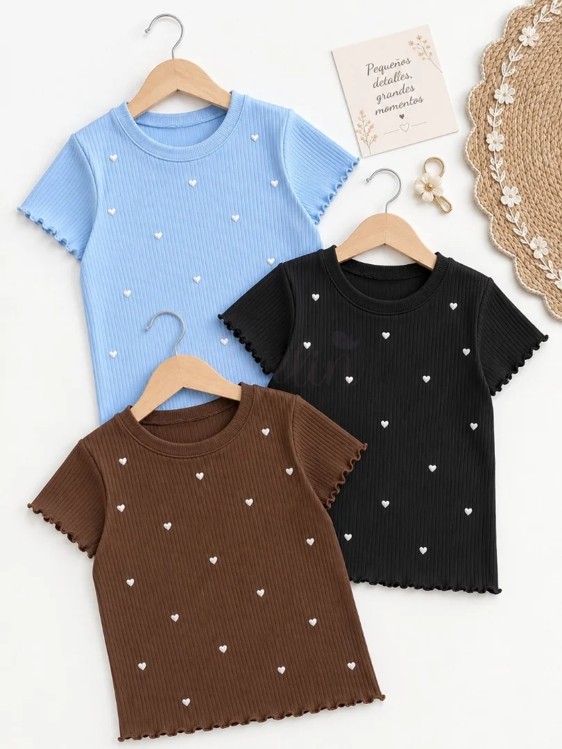 Remera con Straz Corazones Nena Material Morley Imp. Elastizado - Imagen 2