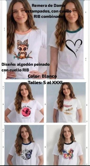 Remera Dama Cuello Combinado Estampada