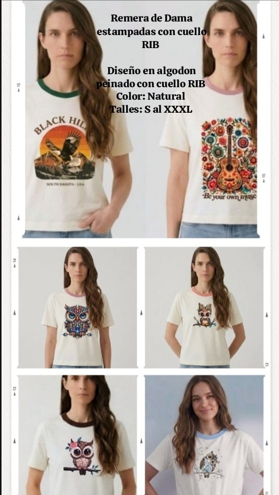 Remera Dama Cuello Combinado Estampada - Imagen 2