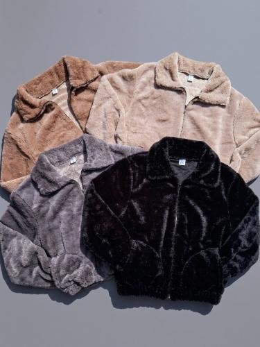 Campera Piel Bomber Cuello Alto Bolsillos Peludo