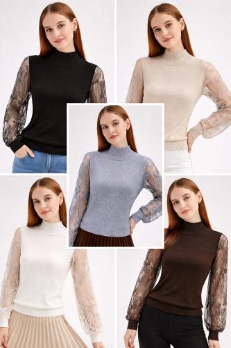 Sweater Manga Tull Bordado Cuello Polera Premium - Miniatura 2