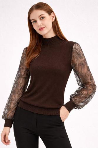 Sweater Manga Tull Bordado Cuello Polera Premium - Miniatura 3