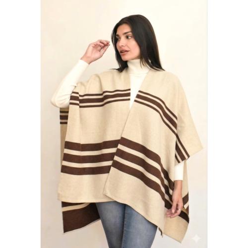 (kr4543) Ruana Doble Tejido Rayado