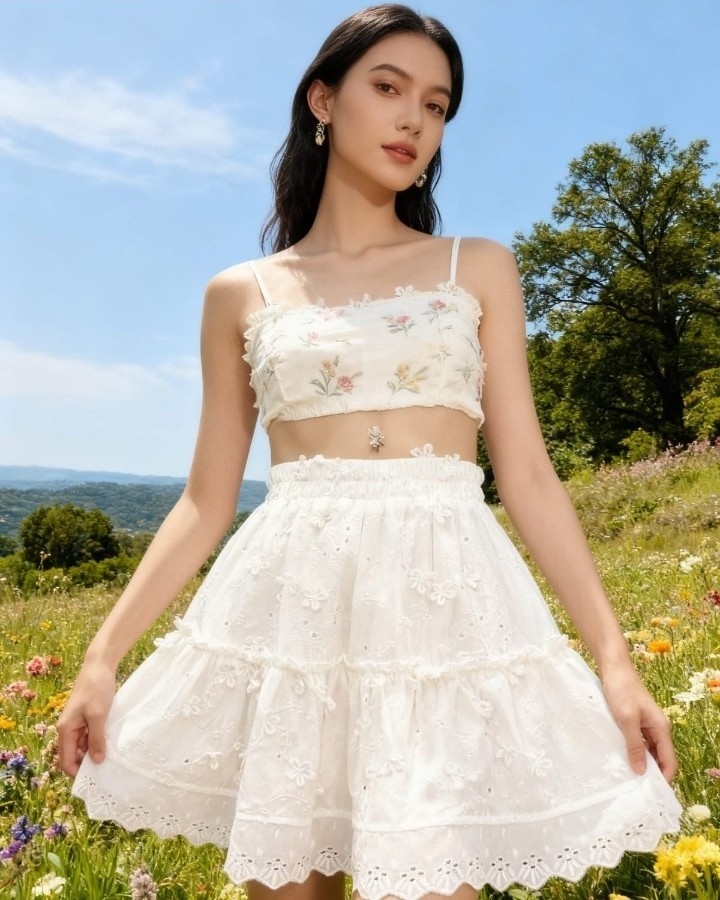 Pollera Corta Broderi Simportada - Imagen 2