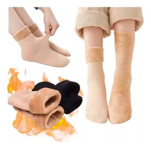 Medias Piel Beige y Negras Peluche Invierno Docena