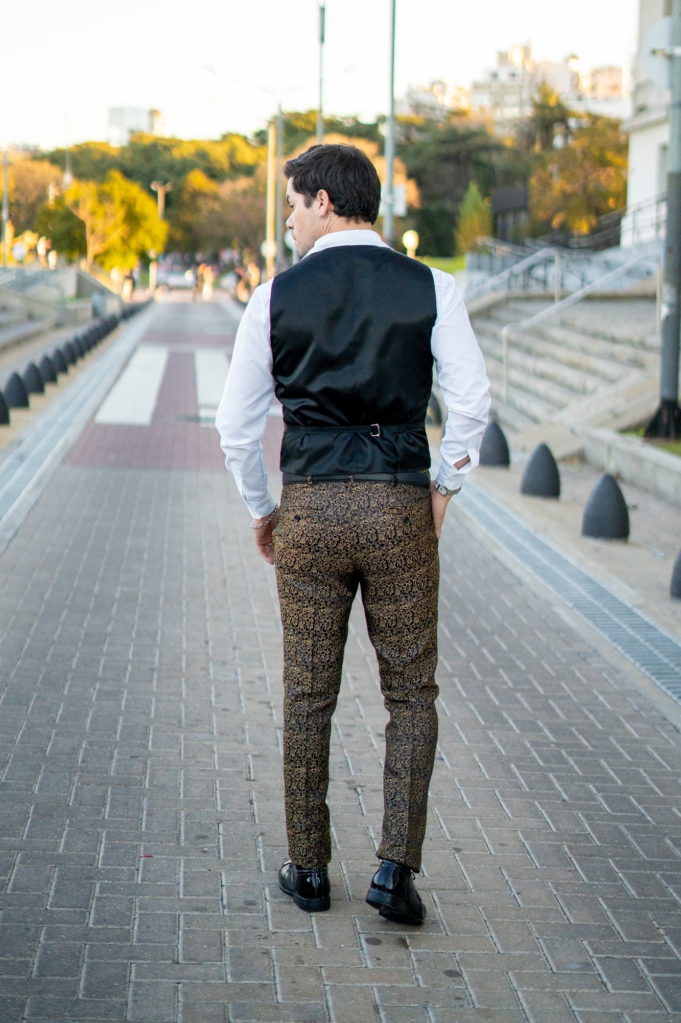 Traje de Hombre 3 Piezas Negro Brocato - Imagen 9