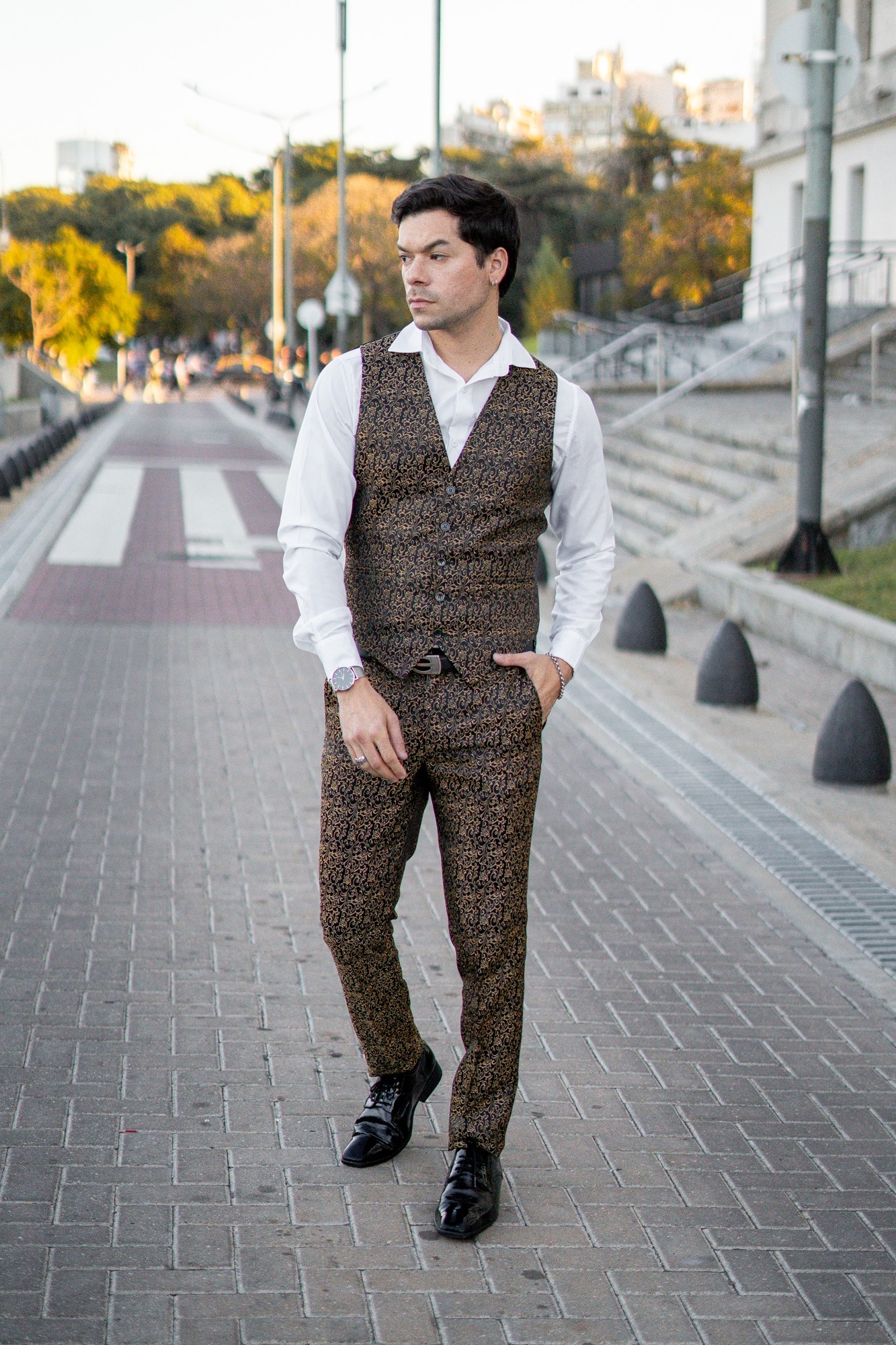Traje de Hombre 3 Piezas Negro Brocato - Imagen 8