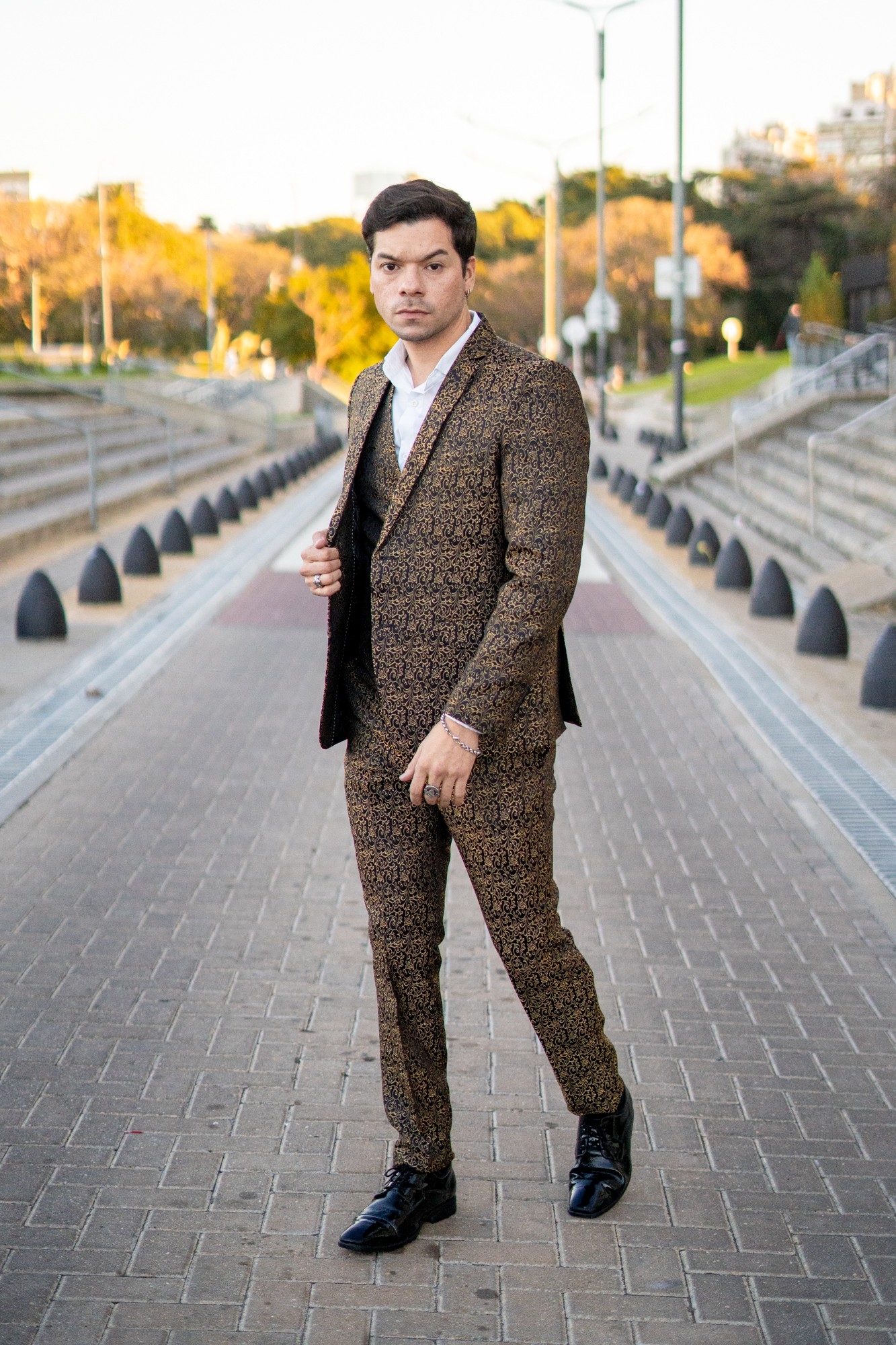 Traje de Hombre 3 Piezas Negro Brocato - Imagen 6
