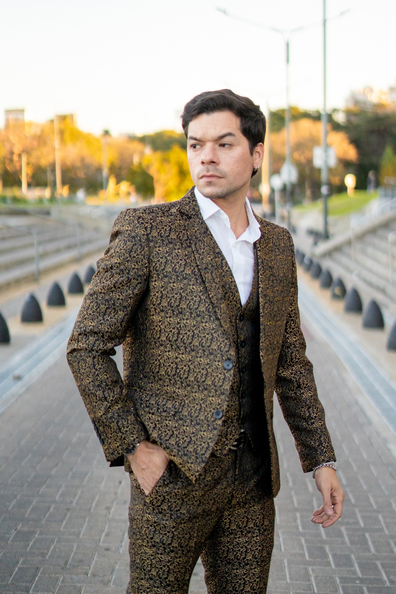 Traje de Hombre 3 Piezas Negro Brocato - Imagen 4