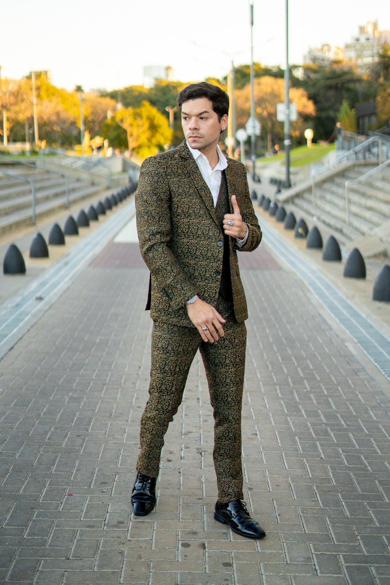 Traje de Hombre 3 Piezas Negro Brocato - Imagen 5