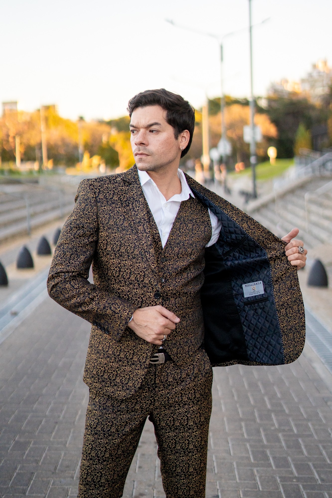 Traje de Hombre 3 Piezas Negro Brocato - Imagen 3