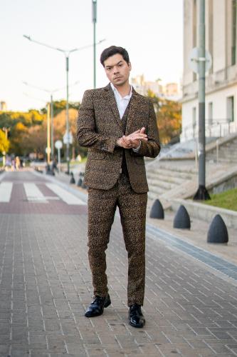Traje de 3 Piezas Negro Brocato