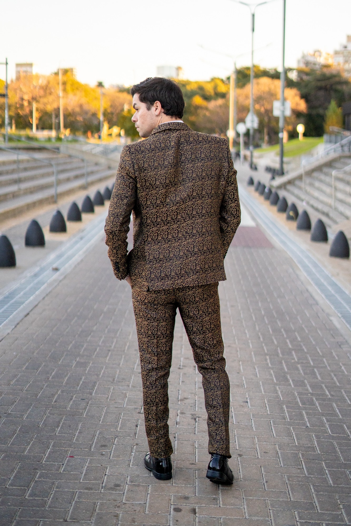 Traje de Hombre 3 Piezas Negro Brocato - Imagen 7
