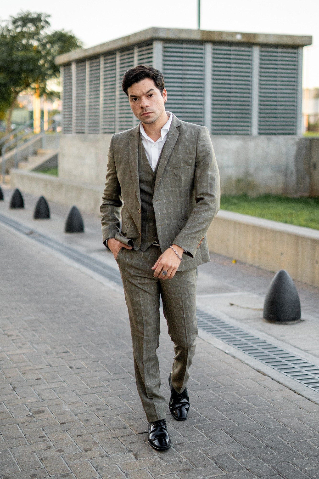 Traje de 3 Piezas Marrón S'100 a Cuadros - Imagen 1
