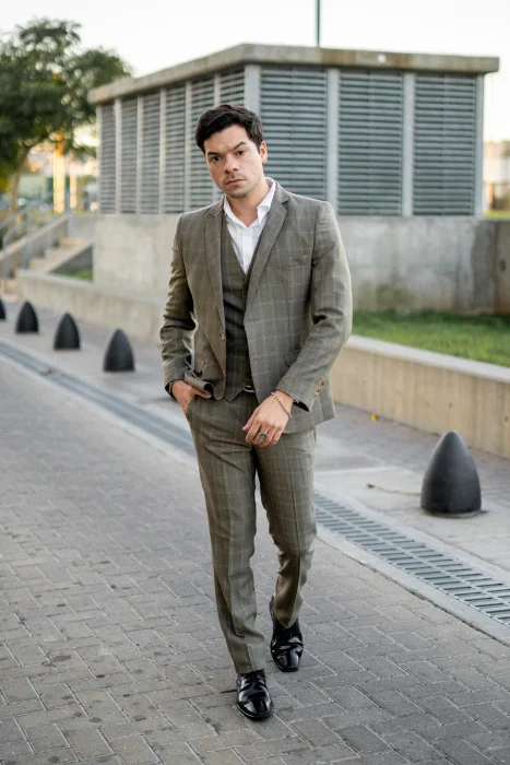 Traje de Hombre  3 Piezas Marrón S'100 a Cuadros