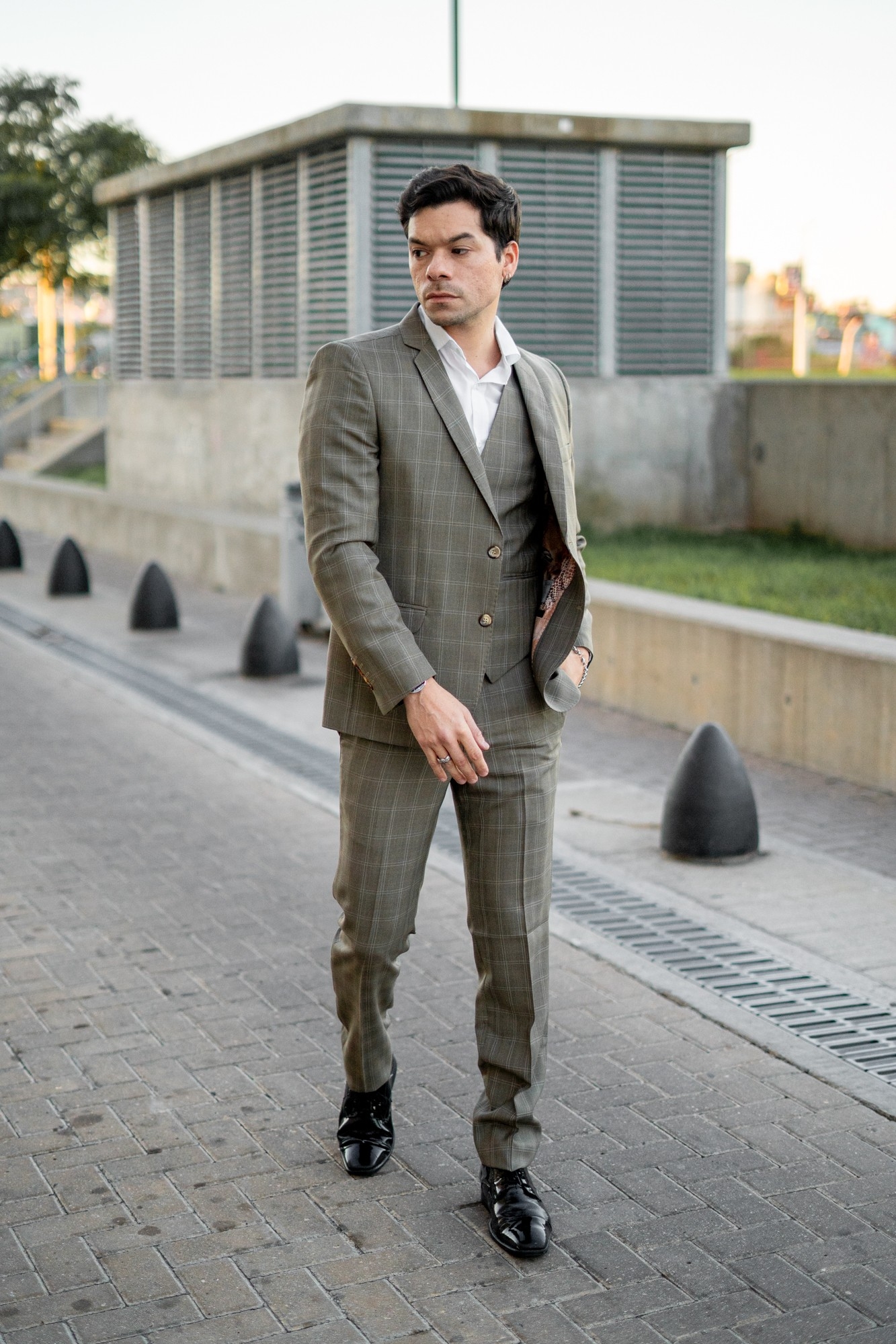 Traje de 3 Piezas Marrón S'100 a Cuadros - Imagen 3