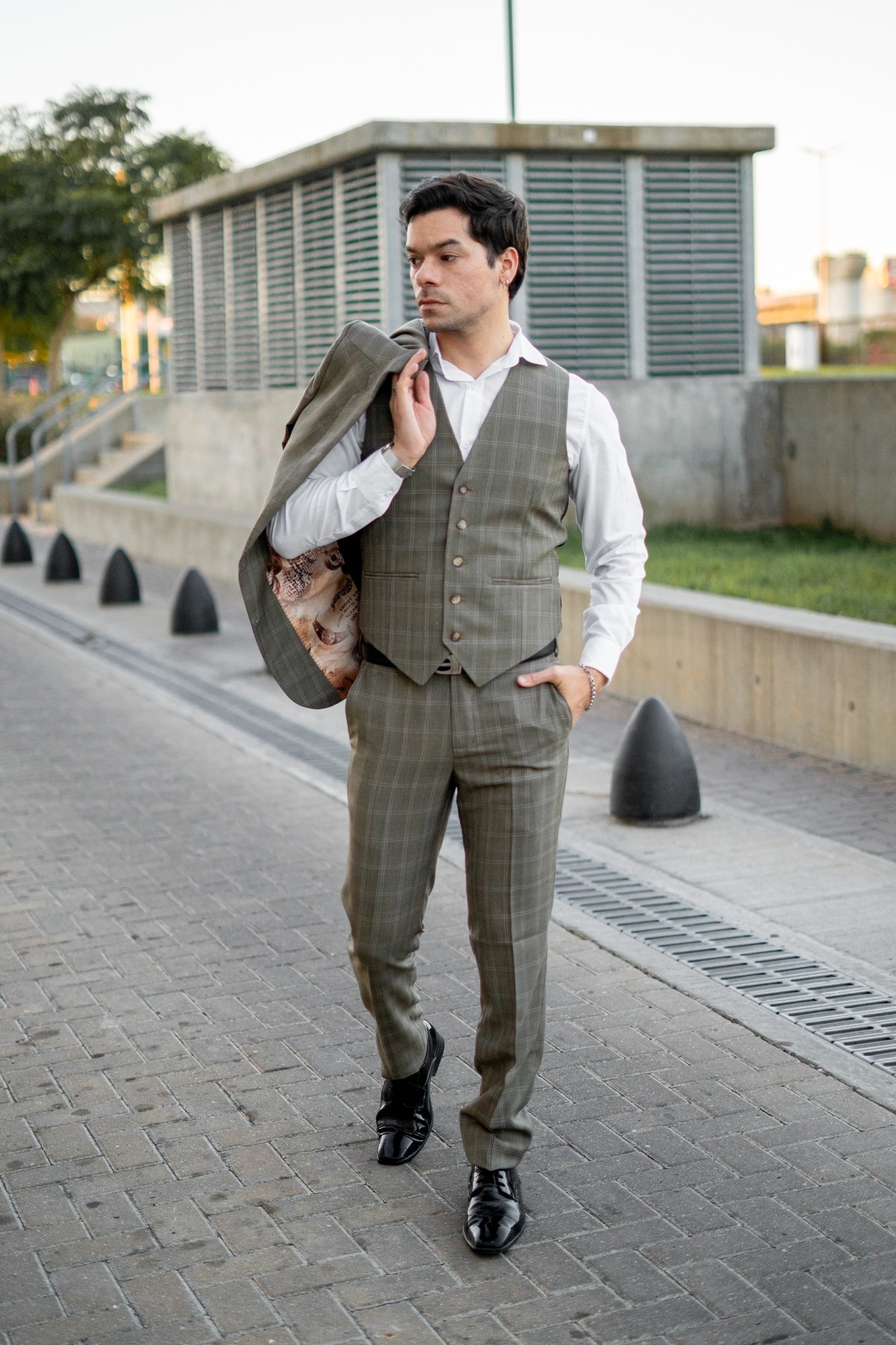 Traje de 3 Piezas Marrón S'100 a Cuadros - Imagen 5