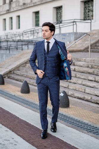 Saco Pantalón y Chaleco Azul Marino a Cuadros - Miniatura 3