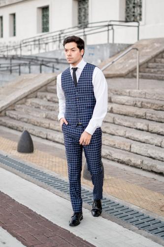 Saco Pantalón y Chaleco Azul Marino a Cuadros - Miniatura 4