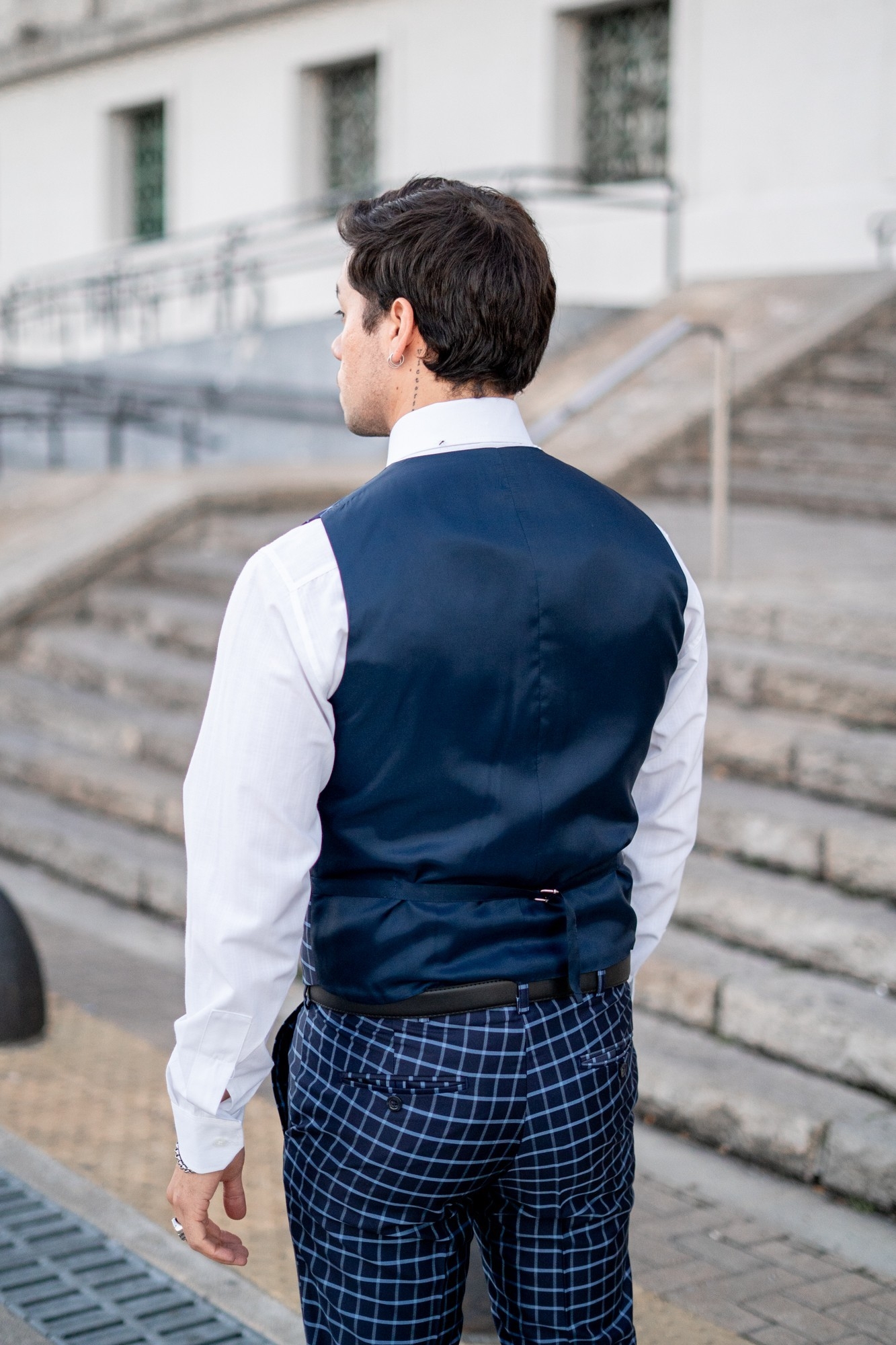 Saco Pantalón y Chaleco Azul Marino a Cuadros - Imagen 5