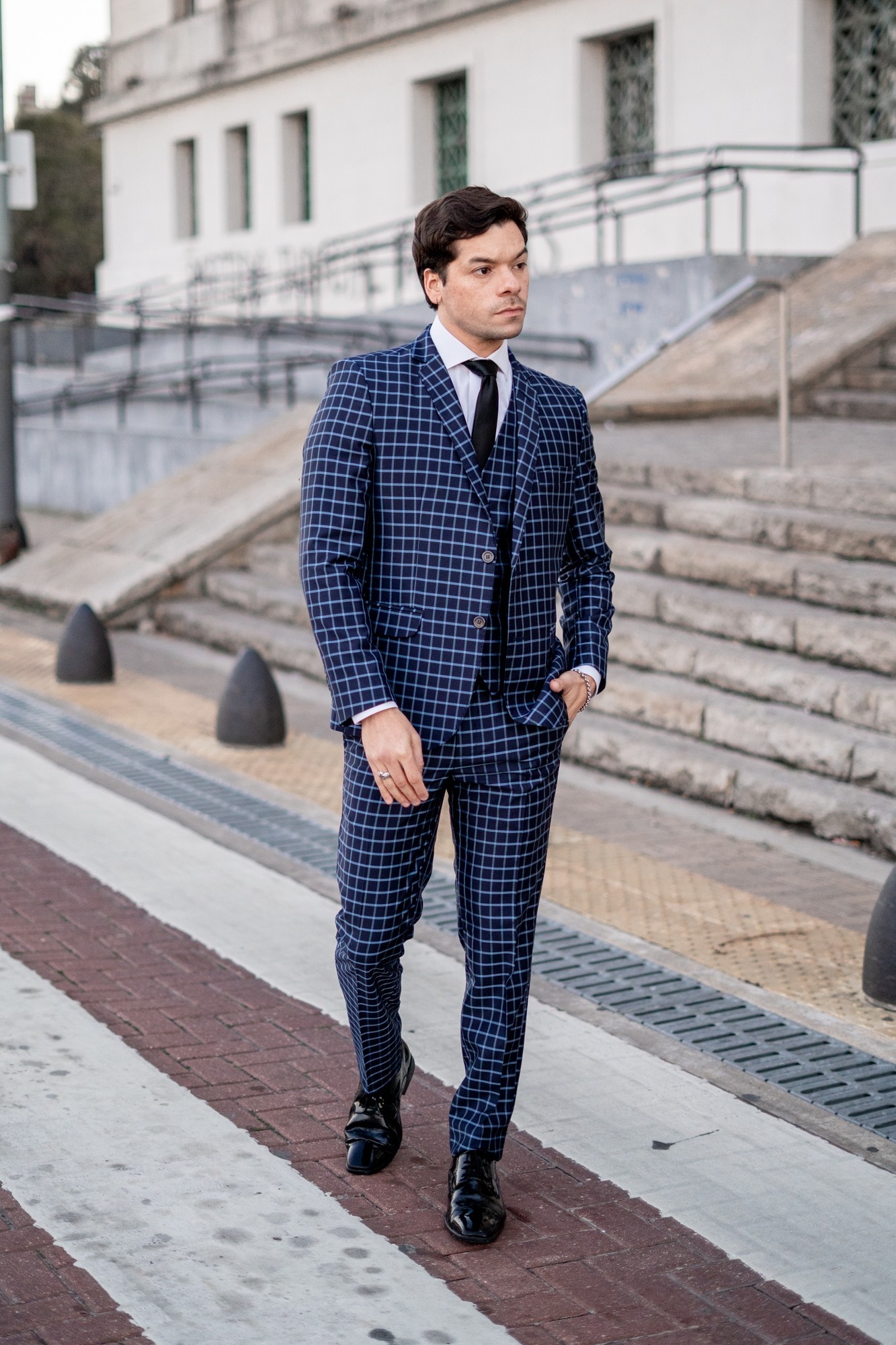 Saco Pantalón y Chaleco Azul Marino a Cuadros - Imagen 8