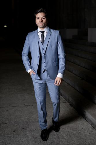 Traje de 3 Piezas Celeste Acero