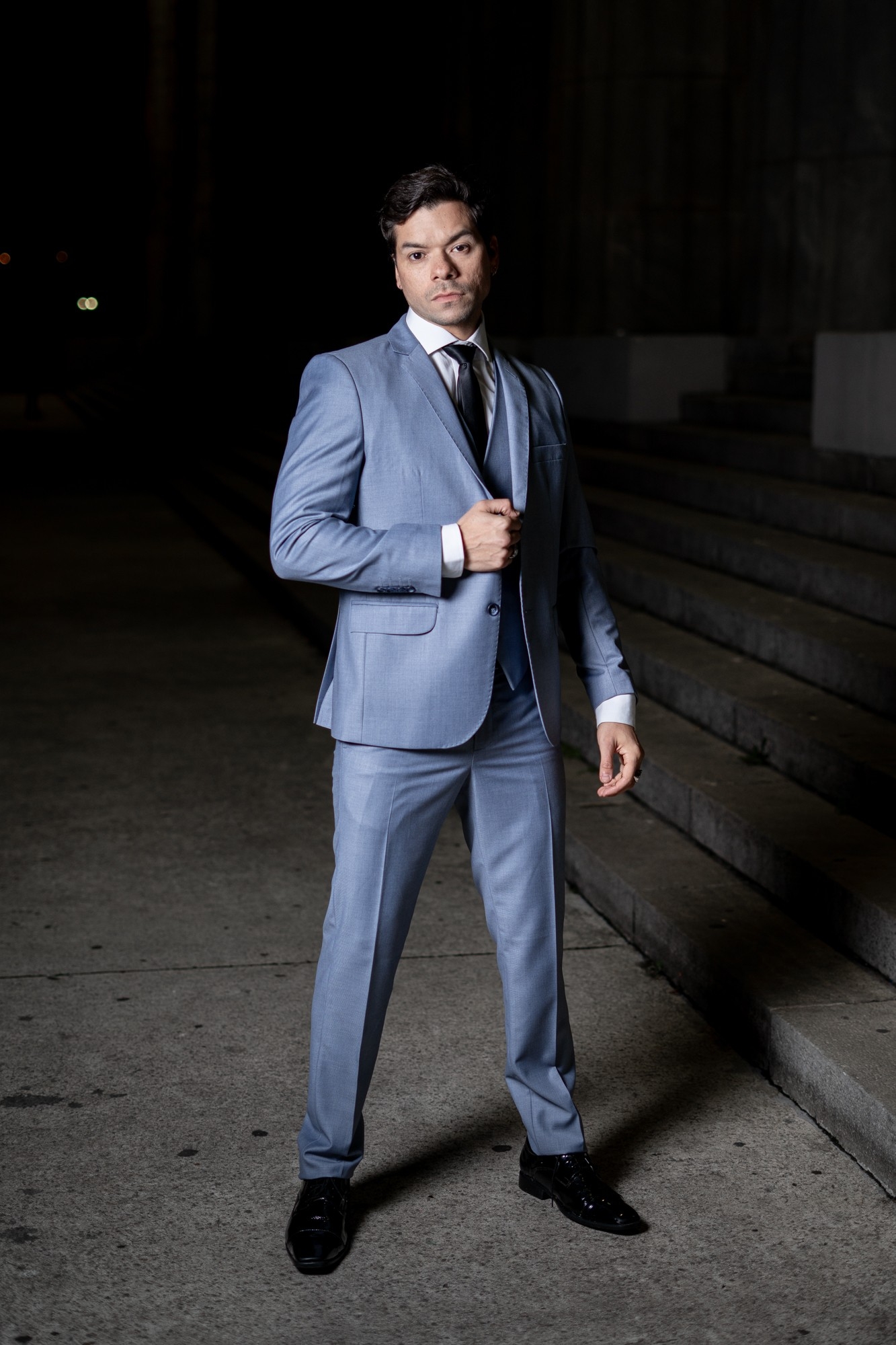 Traje de Hombre  3 Piezas Celeste Acero - Imagen 3