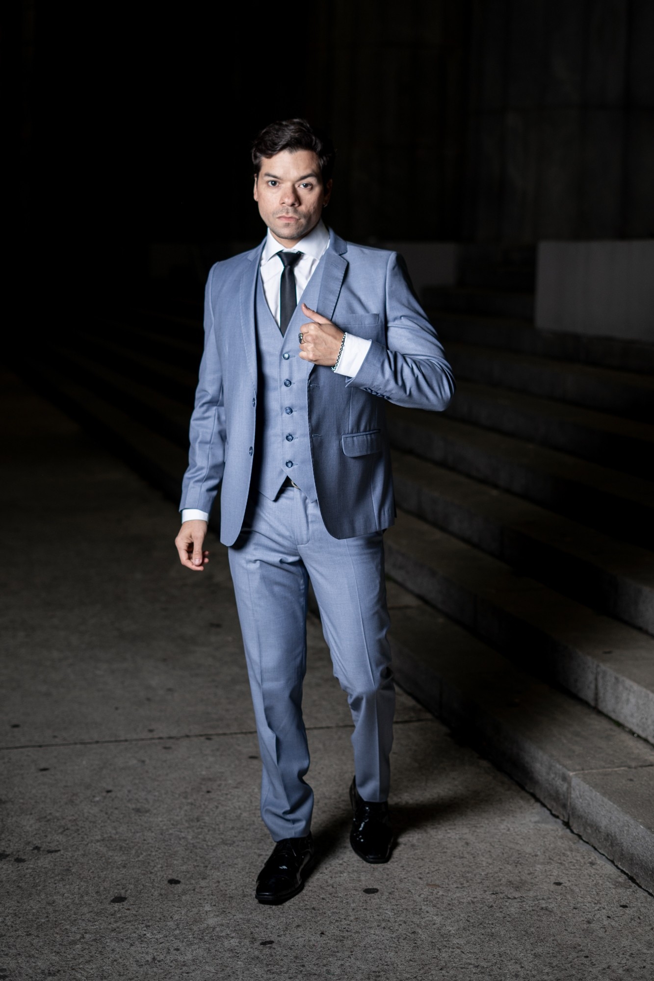 Traje de Hombre  3 Piezas Celeste Acero - Imagen 4