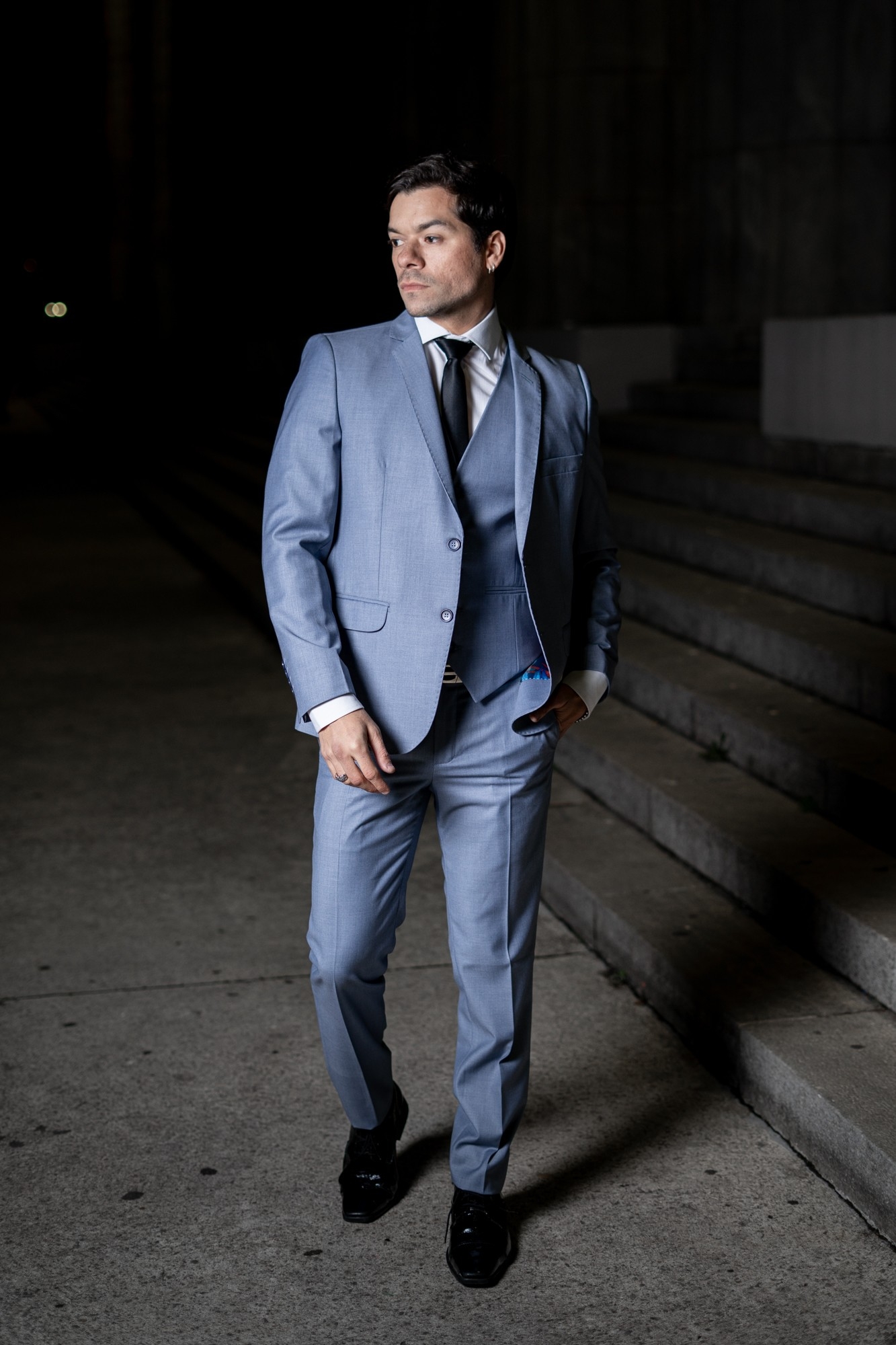 Traje de Hombre  3 Piezas Celeste Acero - Imagen 5