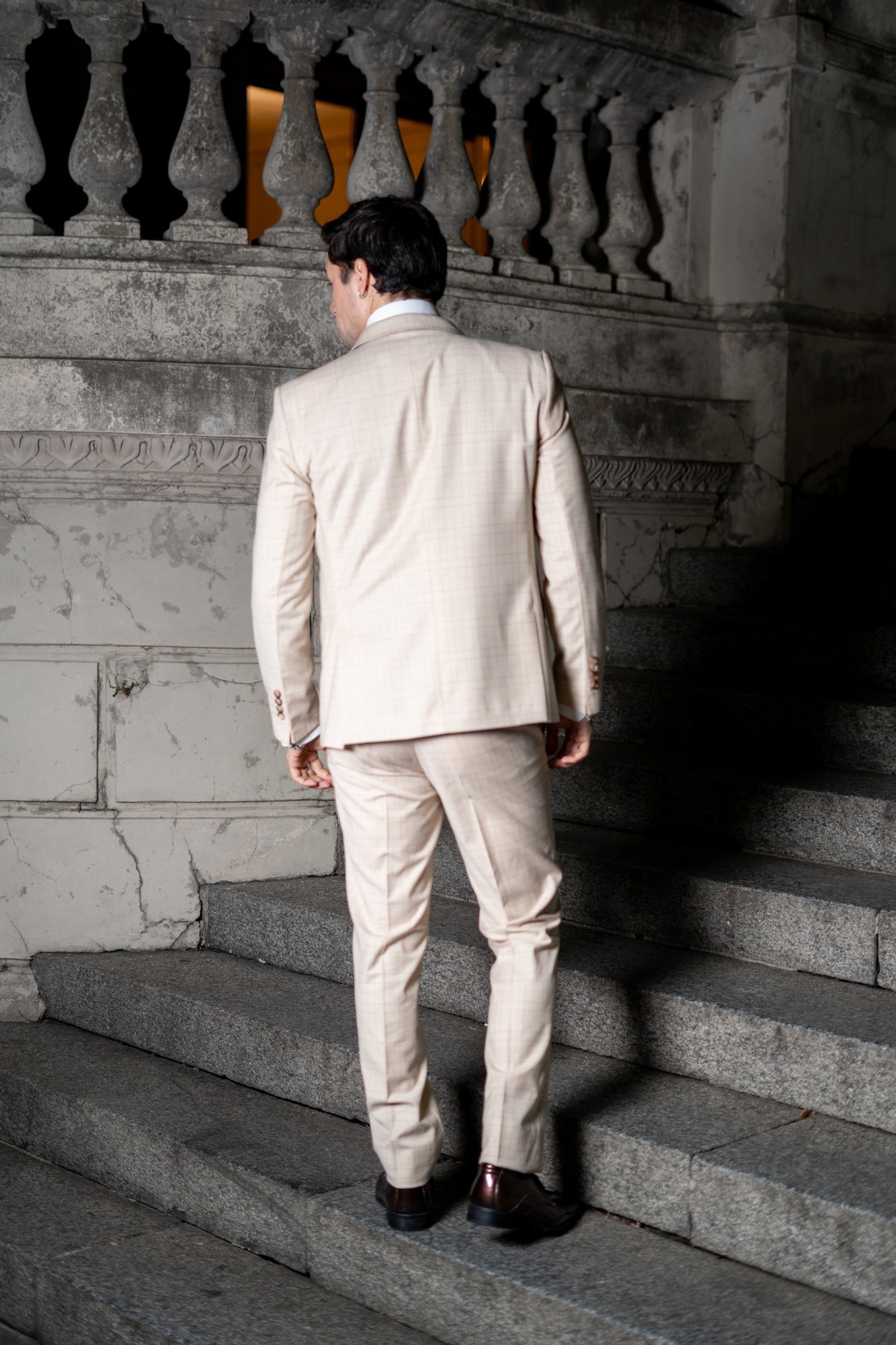 Traje de Hombre 3 Piezas Beige a Cuadros - Imagen 6