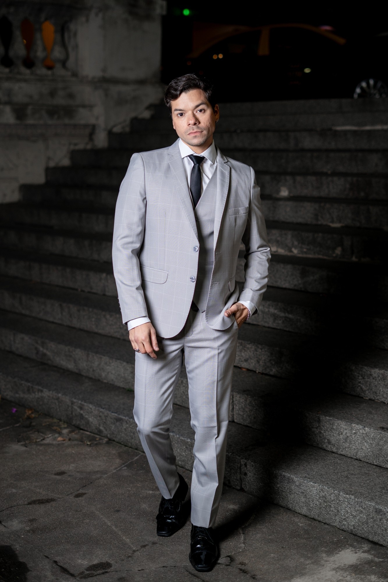 Traje de Hombre  3 Piezas Gris Claro a Cuadros - Imagen 3
