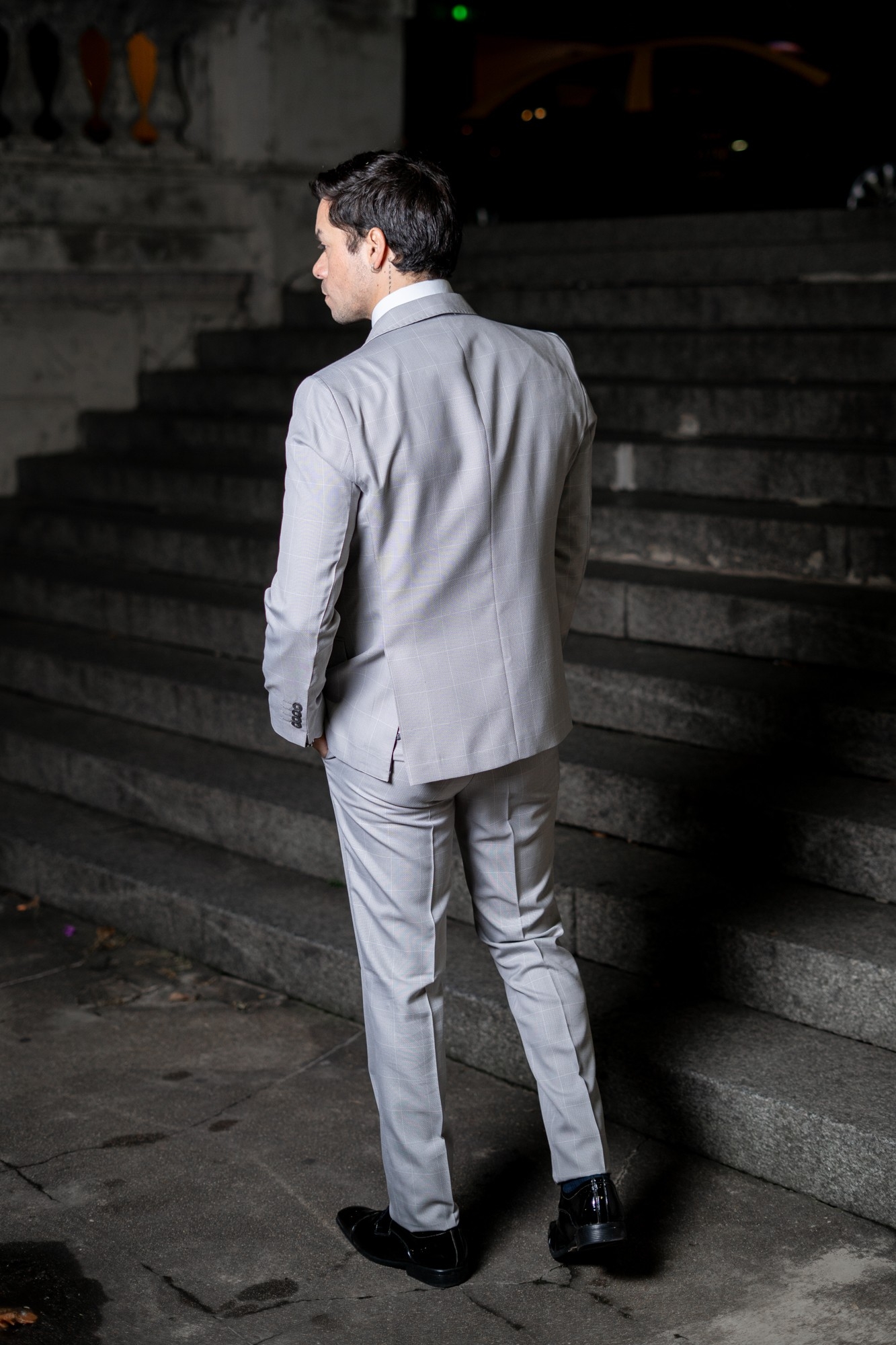 Traje de Hombre  3 Piezas Gris Claro a Cuadros - Imagen 5