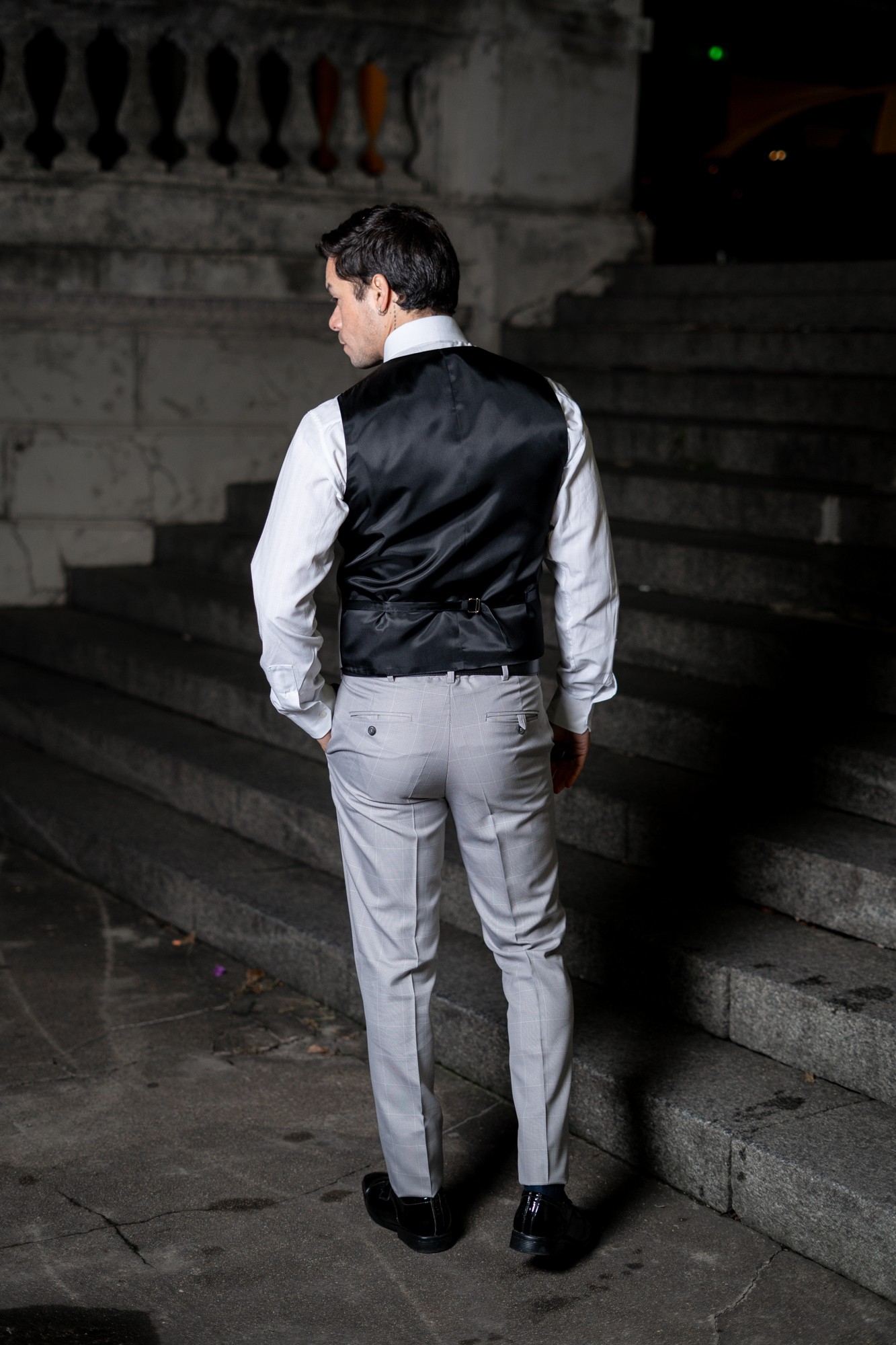 Traje de Hombre  3 Piezas Gris Claro a Cuadros - Imagen 6
