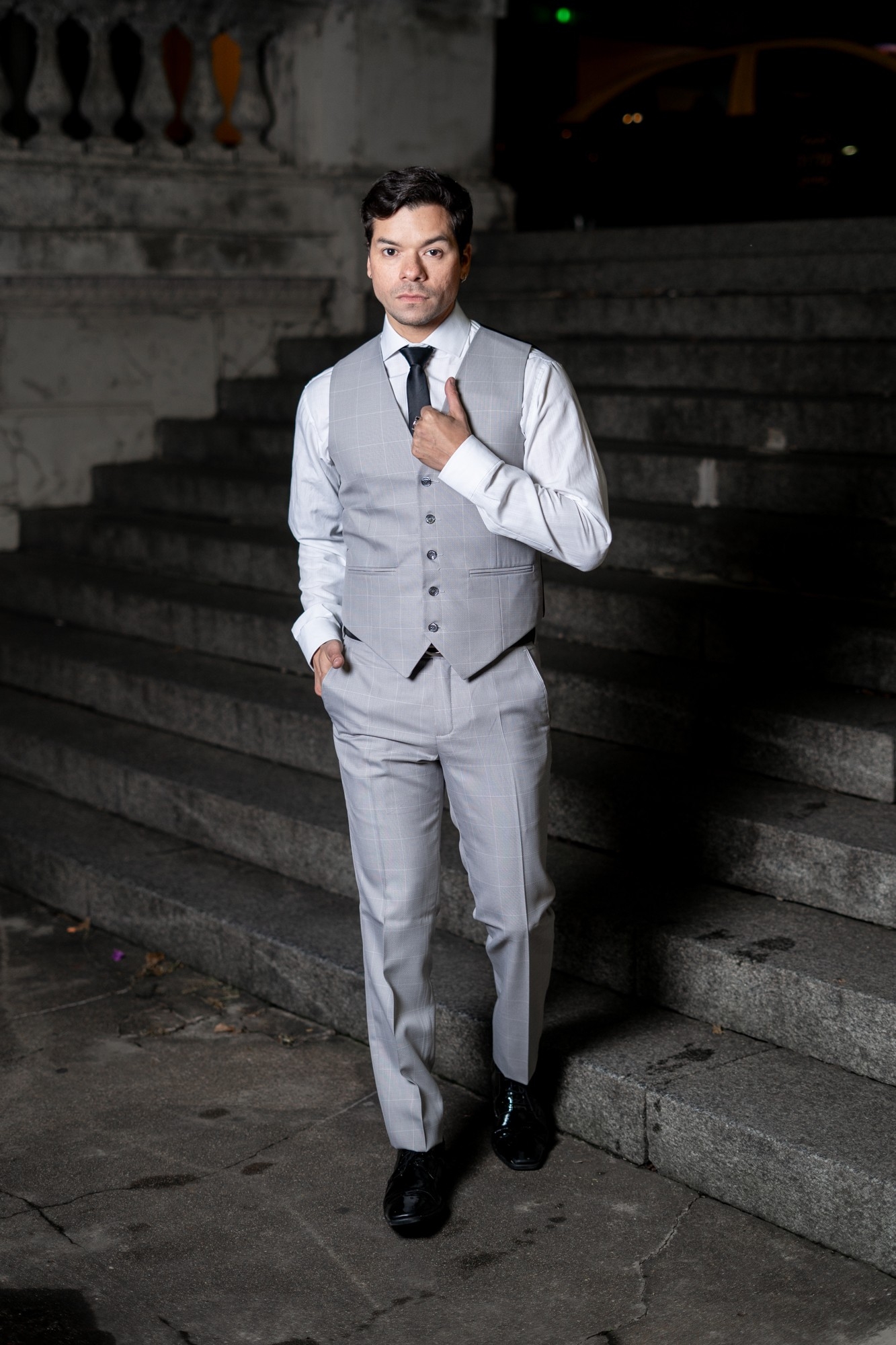 Traje de Hombre  3 Piezas Gris Claro a Cuadros - Imagen 7