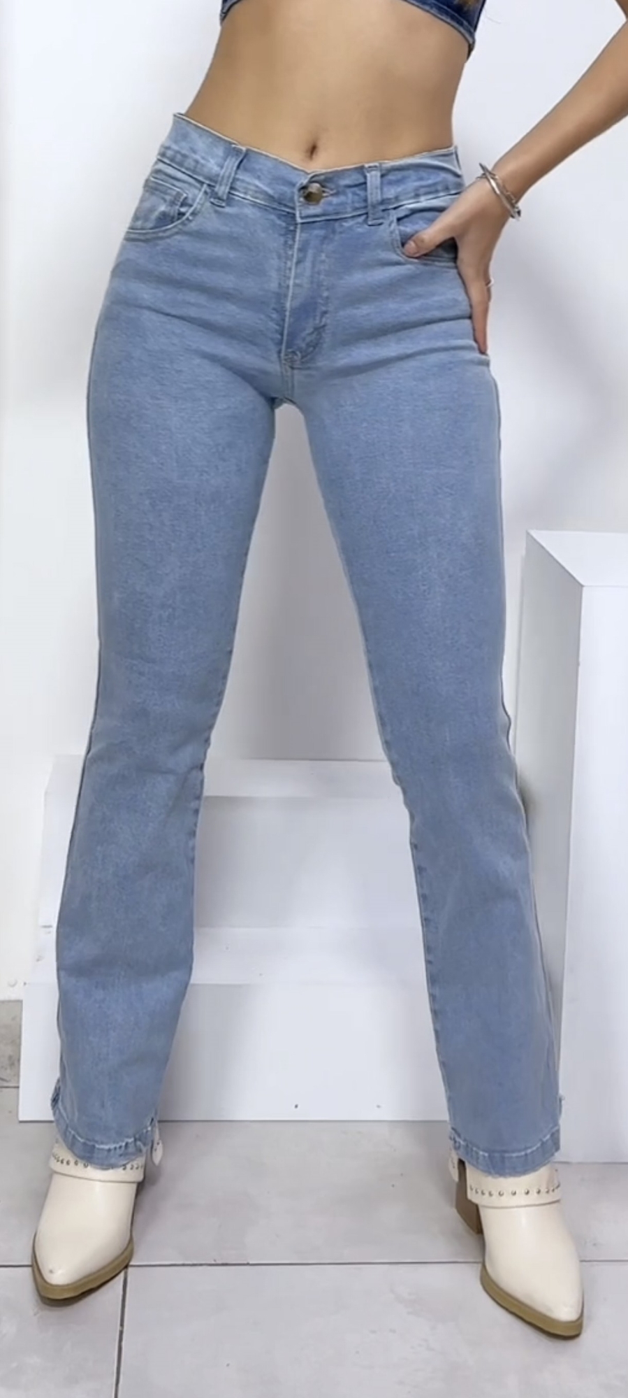 Pantalón Elastizado Oxford Tiro Medio Nevado Celeste - Imagen 3