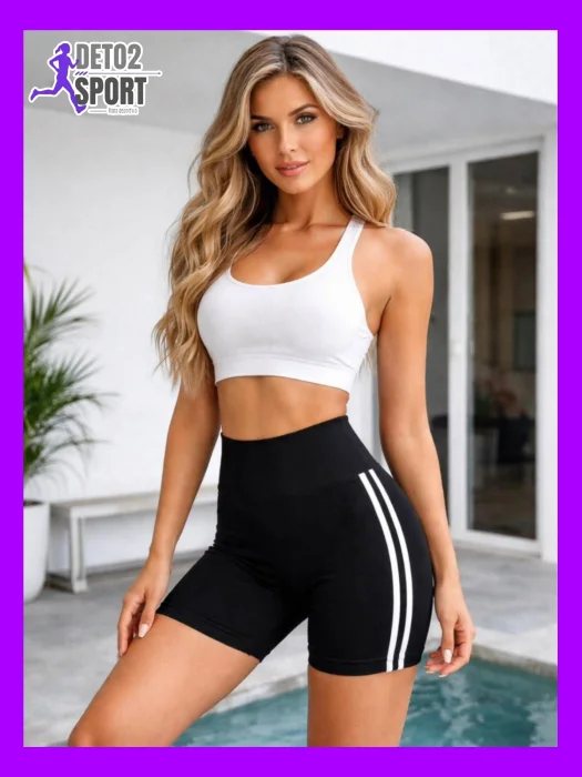 Short Seamless Push Up, Negro con Lineas Blancas