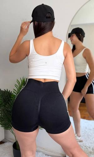Short Seamless Push Up, Negro con Lineas Blancas - Miniatura 3