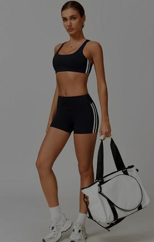 Short sin Frunce, Tela Suplex, Negro con Lineas Blancas - Miniatura 4