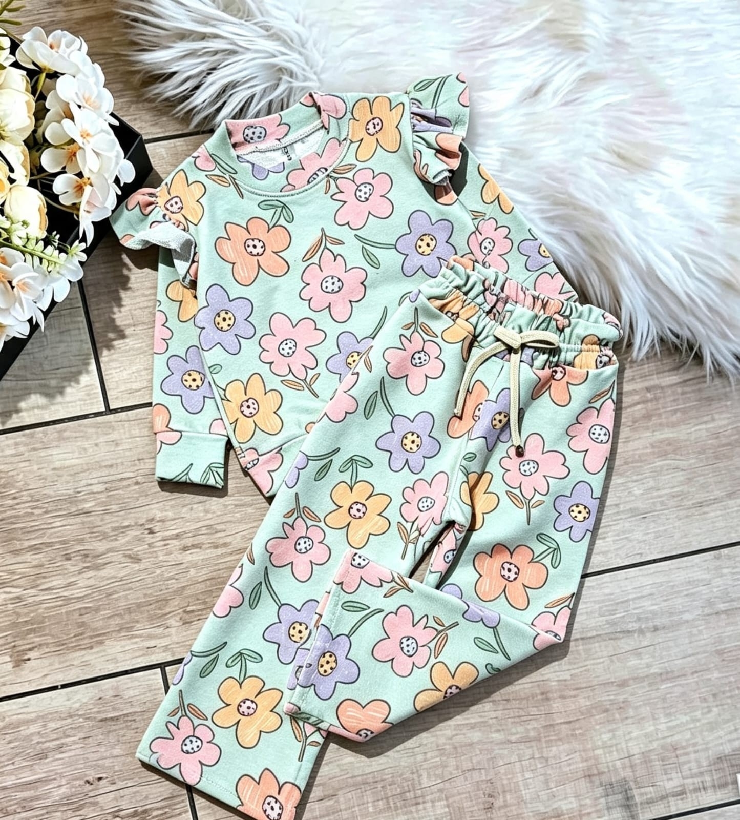 Conjunto Flores Rustico Peinado Premium Elastizado Buzo y Palazo - Imagen 2