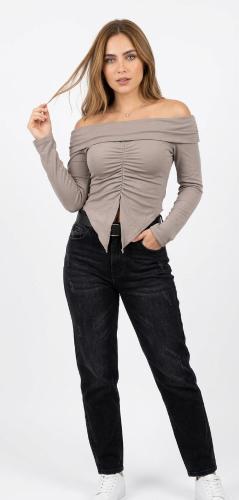 Remera Cuello Bote con Frunce y Manga Campana de Modal Viscosa - Miniatura 3
