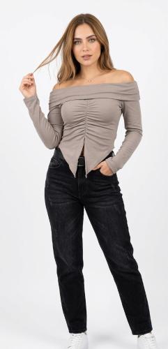 Remera Cuello Bote con Frunce y Manga Campana de Modal Viscosa - Miniatura 7